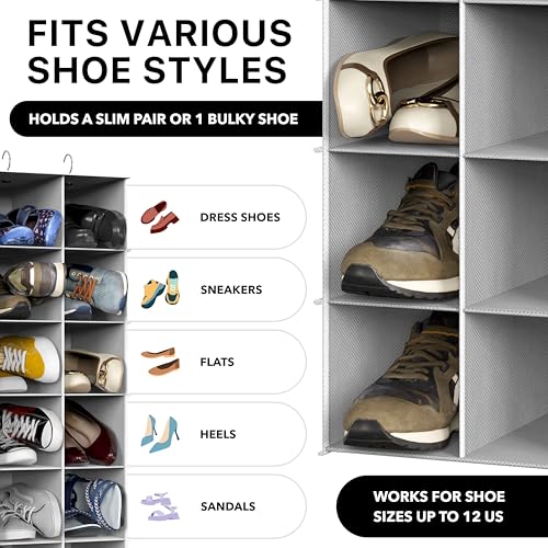 Simple Houseware 24 Section Shelves Hanging Shoes Organizer, Gray | 3 Metal Hooks, 8 Tier, Holds Up to 24 lbs - color: Grey