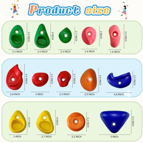 52 PCS Rock Climbing Wall for Kids,Rock Wall Climbing Holds,Adults Climbing Wall Grip Kits Holds Up to 230 lbs for Outdoor Indoor Home Playground Climbing Wall Holds