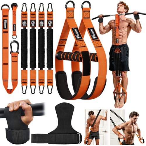 Upgraded Pull Up Assistance Bands, Heavy Duty Resistance Bands with Handles, Exercise Band with Door Anchor, Adjustable Workout Band Set for Pull Up Bar, Full Body Strength&Muscle Training, Home Gym - color: Orange