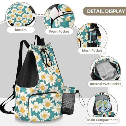 Green Daisy Mens Drawstring Bags Climbing Gym Bag With Pockets Waterproof
