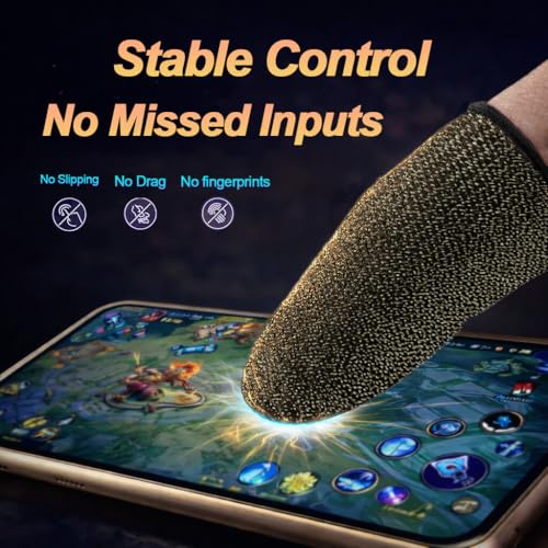 Bluradio 6 Pack Gaming Finger Sleeves for Mobile Gaming | 0.15mm Ultra-Thin, Anti-Sweat Nanofiber, Touchscreen Thumb Sleeves, For PUBG, COD Mobile, Free Fire - color: Black-Gold