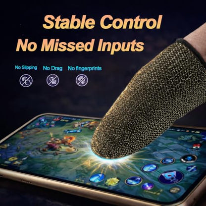 Bluradio 6 Pack Gaming Finger Sleeves for Mobile Gaming | 0.15mm Ultra-Thin, Anti-Sweat Nanofiber, Touchscreen Thumb Sleeves, For PUBG, COD Mobile, Free Fire - color: Black-Gold