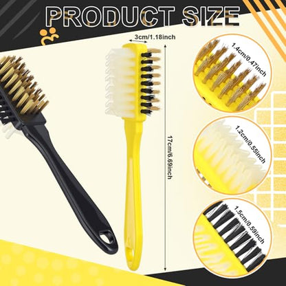2 Pack Bowling Shoe Brushes 3-in-1 Heavy Duty Bowling Shoe Cleaning Brush Set Sports Basics Accessory Kit Including Stainless Steel Nylon and Rubber Bristles for Boot Cleaning Polish Soles Remove Dust