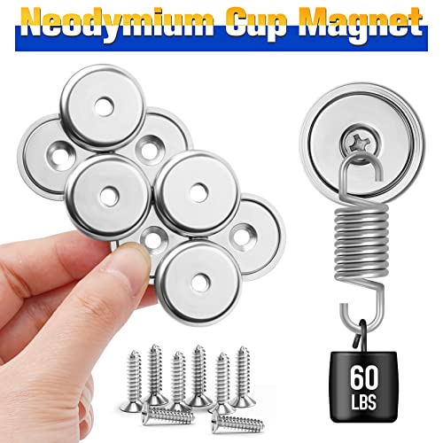 VNDUEEY 8 Pack 60LBS Magnets with Holes Strong Rare Earth Magnets Neodymium Cup Magnet with Stainless Screws for Wall Mounting Round Disc Magnet for Holding Tools Kitchen Office Workplace DIY Craft - size: 8 Pack 60LBS