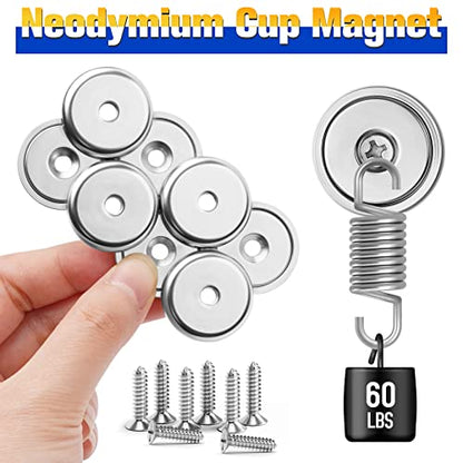 VNDUEEY 8 Pack 60LBS Magnets with Holes Strong Rare Earth Magnets Neodymium Cup Magnet with Stainless Screws for Wall Mounting Round Disc Magnet for Holding Tools Kitchen Office Workplace DIY Craft - size: 8 Pack 60LBS