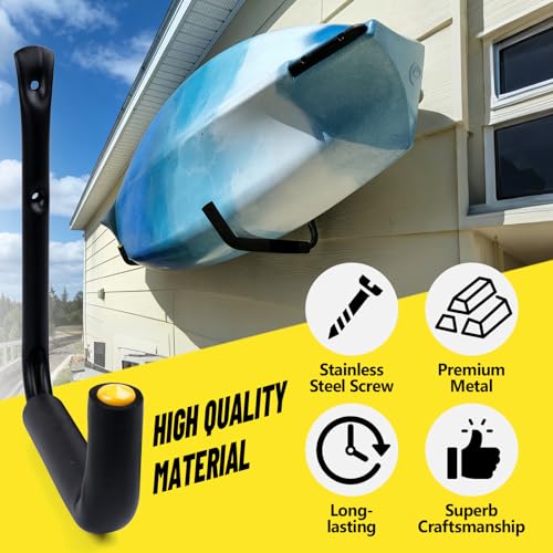 GEEDAR Heavy Duty Garage Storage Hooks -120 LB Capacity, 4packs, 15" Wall Mounted Rack for Hanging Kayak, Paddle Board, Ladders, Bikes Enforced Kayak Storage Hanger - size: Large (15", 4 packs）