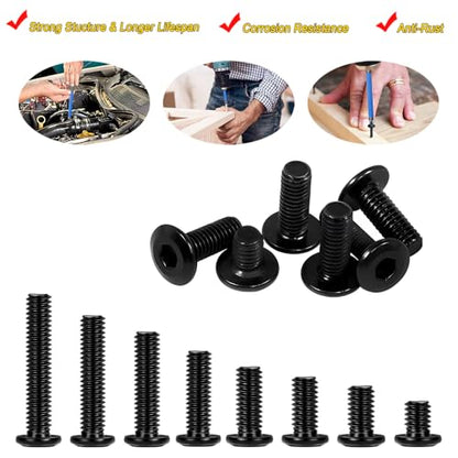 Matuja 5/16-18 x 1" Flat Head Hex Socket Bolts Screws,304 Stainless Steel,Black Oxide Finish,Fully Threaded Bright Furniture with Hex Key(20 Pcs) - size: 5/16-18 x 1"