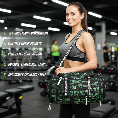 Gym Duffle Bag Backpack with Shoe Compartment,4 ways Travel Backpack for Women and Men,Multi-Functional Weekender bag with Waterproof Layer&Laptop Compartment for Fitness, Travel,Camping - color: Green
