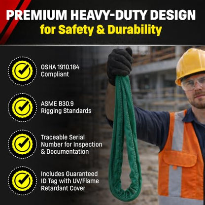 Chenango Supply VR2 6ft Green Endless Round Polyester Rigging Sling | USA Made, Double-Ply Cover, for Lifting & Material Handling, Capacity: 5,300 lb Vertical, 4,240 lb Choker, 10,600 lb Basket - size: 6 ft