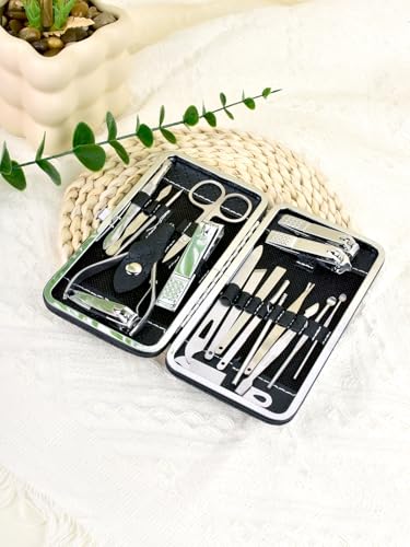 19 PCS Nail Clippers Set with Leather Case Stainless Steel Professional Grooming Kits Nail Care Tools for Fingernail and Toenail