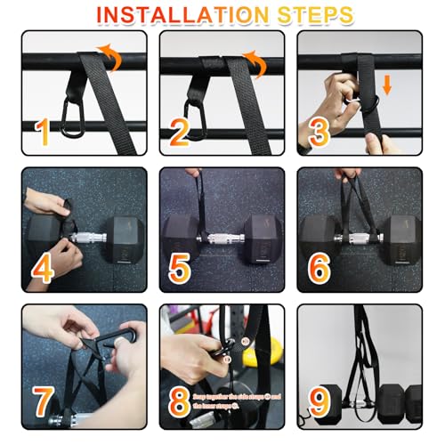J Bryant Adjustable Dumbbell Spotter Straps – Heavy Duty Weight Lifting, 220LB Capacity Per Strap, 5 Quick-Adjust Positioning Points, Compatible with Squat Racks & Pull-Up Bars for Home & Gym
