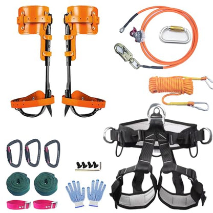 Tree Climbing Gear, Tree Climbing Spikes， with Adjustable Climbing Straps and Steel Core Flip Line Arborist Equipment for Climbers, Hunting, Fruit Picking Tree Climbing Equipment - size: Tree Climbing Kit Orange B
