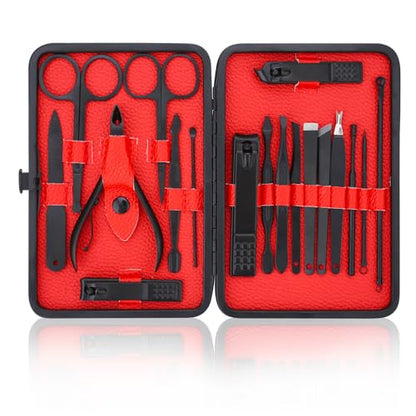 Manicure Set-Stainless Steel Nail Care Set-Professional Ingrown Toenail Clipper Grooming Tool-Pedicure Kit & Toe Nail Cutter-Thick Nail Scissors Toiletries with Cuticle Trimmer - color: Black&Red