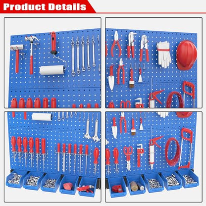 Ultrawall Pegboard Wall Organizer, Blue Metal Peg board Panels, Garage Storage System with Hooks and Storage Bins, 59pcs - color: Blue