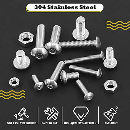 Hilitchi 510pcs M3 M4 M5 Stainless Steel Button Head Hex Socket Head Cap Bolts Screws Nuts Assortment Kit - 304 Stainless Steel (Button Head) - style: Button Head