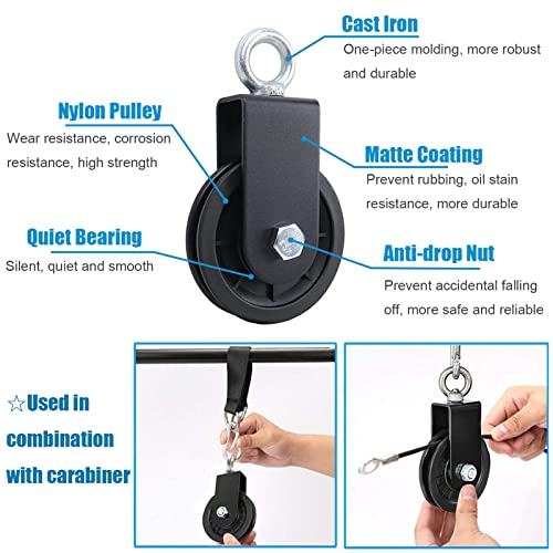 SERTT Gym Pulley System, Fitness Swivel Pulley Wheel with Hanging Strap Carabiner, Swivel Pulley Block for DIY Home LAT Pulldown and Lift Cable Machine - color: 2 PCS