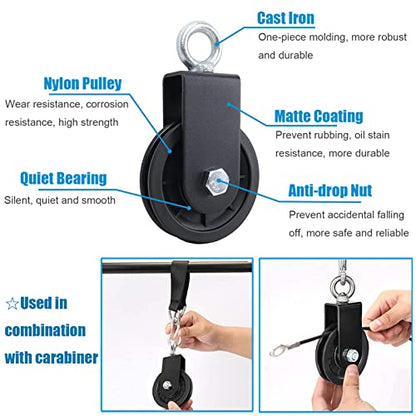 SERTT Gym Pulley System, Fitness Swivel Pulley Wheel with Hanging Strap Carabiner, Swivel Pulley Block for DIY Home LAT Pulldown and Lift Cable Machine - color: 2 PCS