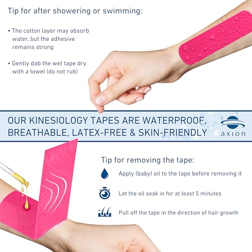 axion Kinesiology Tapes PRECUT Beige Pink | 50 Pre-Cut Sport Tape Strips 10x2 in | Waterproof • Skin-Friendly • Elastic | Kinesiology Tapes Ideal for Sports - color: 08) 50 Strips Beige/Pink