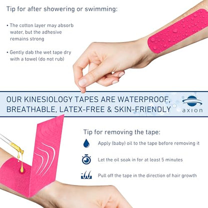 axion Kinesiology Tapes PRECUT Beige Pink | 50 Pre-Cut Sport Tape Strips 10x2 in | Waterproof • Skin-Friendly • Elastic | Kinesiology Tapes Ideal for Sports - color: 08) 50 Strips Beige/Pink