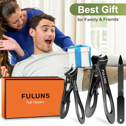 Toenail Clippers for Men Thick Toenails with 16MM Wide Jaw Opening, Large Nail Clippers for Seniors Thick Nails with Long Handle, Heavy Duty Sharp Slanted Nail Cutter Gifts for Men Women Adults - style: Black Slanted Nail Clippers Set