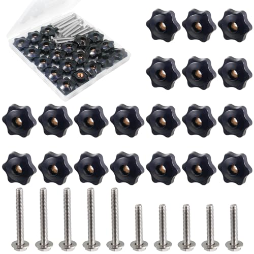 40Pcs 1/4"-20 T Track Knob Kit,Hex Thread Knob Nuts,T Bolts for T Track,T-Track Accessory for Woodworking Fixtures Fixing to T-Tracks - color: Bolts Nuts