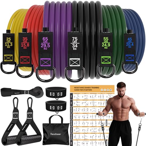 Readaeer Resistance Bands, Exercise Bands for Working Out with Handles | Resistance Bands with Handles, Door Anchor for Home Gym Full Body Strength Training, Muscle Tone, Yoga - size: 25-300LBS