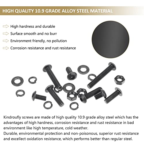 382 Pieces Black M4 x 5/6 /8/10 /12/16 /20mm Button Head Socket Cap Screws Nuts Washers Assortment Kit, 10.9 Grade Alloy Steel - size: M4, style: Button Head