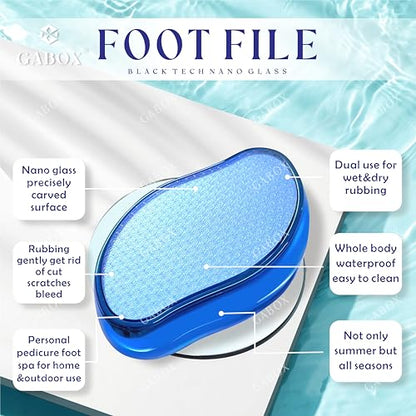 GABOX Nano Glass Pro Foot File, Feet Callus Remover, Dead Skin Exfoliator | Heel & Foot Scrubber, Pedicure SPA Tool for Women & Men, Removedor de Callos en Los Pies, Crystal Blue - style: Crystal Blue