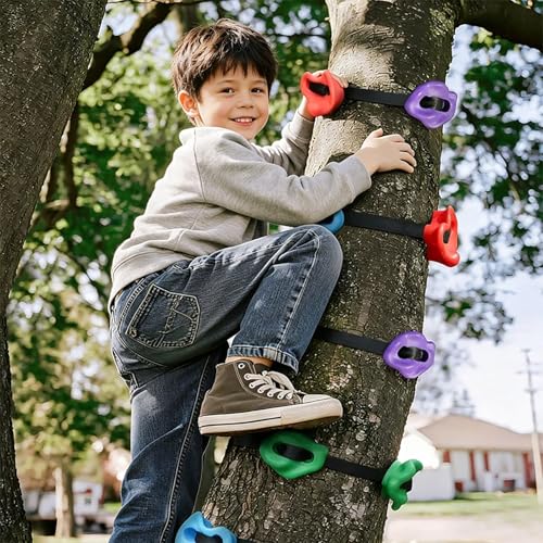 Tree Climbing Holds with Ratchet Straps, 12 Pcs Climbing Rocks for Kids and Adults, Outdoor Backyard Obstacle Course Training Kit