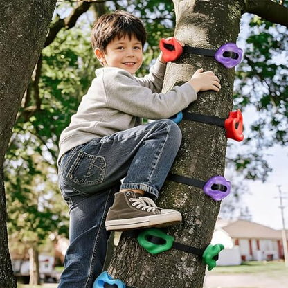 Tree Climbing Holds with Ratchet Straps, 12 Pcs Climbing Rocks for Kids and Adults, Outdoor Backyard Obstacle Course Training Kit