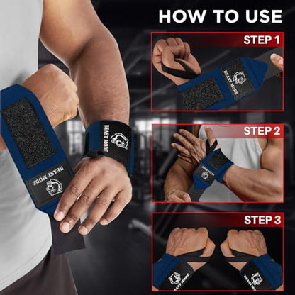 TECEUM Elastic Cotton Weightlifting Wrist Wraps with Thumb Loops, 1 Pair - color: Navy Blue, style: 12" – Beast Mode