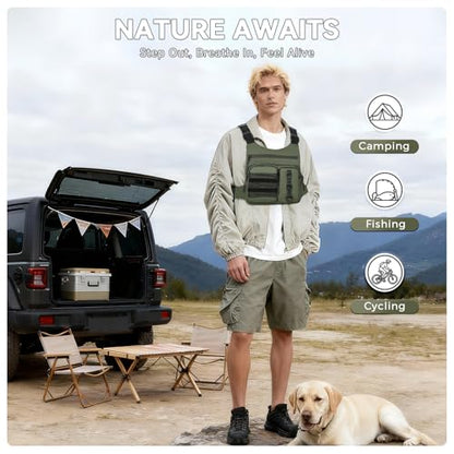 Criuage Outdoor Chest Bag for Men, Lightweight Adjustable Running Vest, Water Resistant EDC Chest Pack with Water Bottle Pocket, Breathable Back Pad for Hiking Cycling Fishing Travel (Olive) - color: Olive