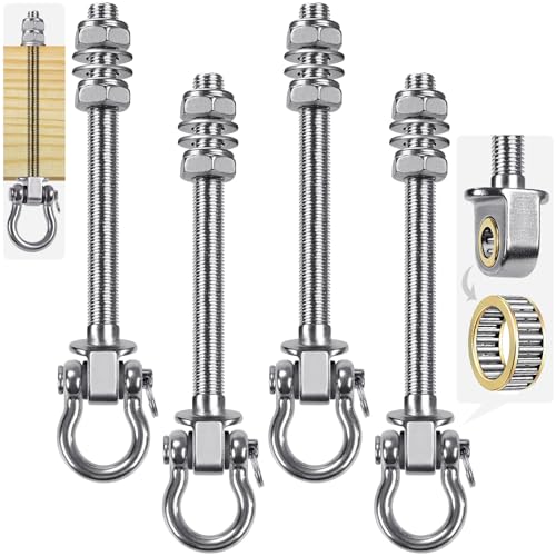SELEWARE Heavy Duty Swing Hangers with Silent Bearings, 1500LB Capacity Stainless Steel Swing Hardware Kit (4 Pack), M10 x 9" Bolts for Wood/Steel Beams, Porch Swings, Yoga Hammocks, Gym Rings - color: U (9 inch, 4 Pack)