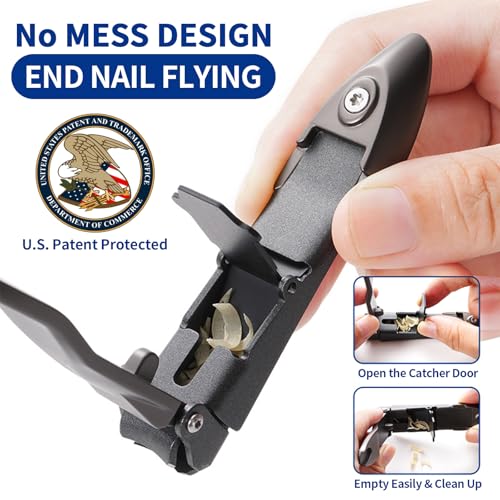 No Mess Nail Clippers with Catcher - Self-Collecting Fingernail & Toenail | Patented anti-splash catcher. Professional ultra-sharp stainless steel blades. Rust-resistant. Great for gifting & travel. - color: Black