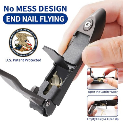 No Mess Nail Clippers with Catcher - Self-Collecting Fingernail & Toenail | Patented anti-splash catcher. Professional ultra-sharp stainless steel blades. Rust-resistant. Great for gifting & travel. - color: Black