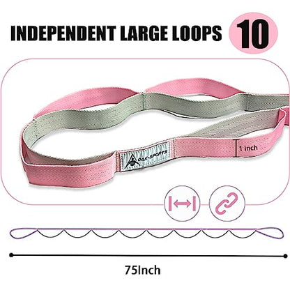 Stretching Strap Yoga Strap with Loops, Stretch Straps for Physical Therapy, Non-Elastic Exercise Strap for Pilates, Dance and Gymnastics with Workout Guide - color: Black+Pink/Light Gray
