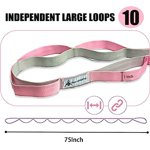 Stretching Strap Yoga Strap with Loops, Stretch Straps for Physical Therapy, Non-Elastic Exercise Strap for Pilates, Dance and Gymnastics with Workout Guide - color: Blue/Light Blue+Pink/Light Gray