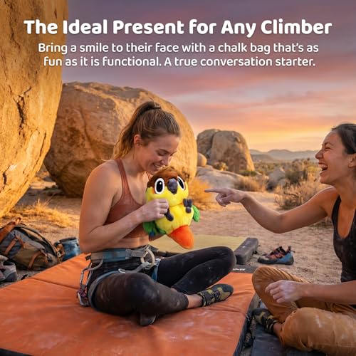 Parrot Rock Climbing Chalk Bag, Cute Bird Climbing Chalk Bucket, Adjustable Waist Belt for Indoor Outdoor Bouldering Sport Climbing, Unique Climbing Gear Gift for Climbers