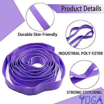 Stretching Strap Yoga Strap with Loops, Stretch Straps for Physical Therapy, Non-Elastic Exercise Strap for Pilates, Dance and Gymnastics with Workout Guide - color: Purple+Purple