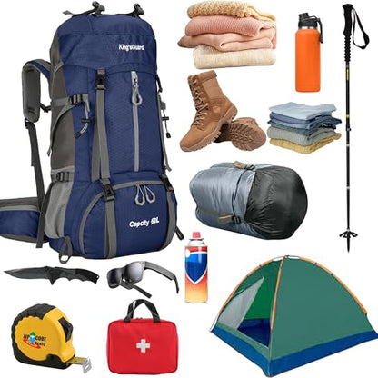 60L Hiking Backpack, Waterproof Camping Backpacking Backpack for Men Outdoor Climbing Daypack (Navy-Blue) - color: Navy-blue