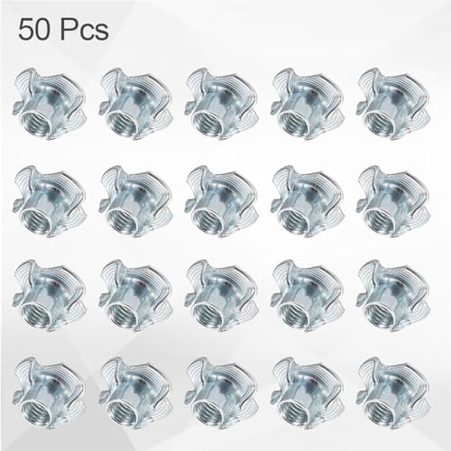 HARFINGTON M8x10mm T-Nuts 4 Pronged Tee Nut 0.83" x 0.39" Fully Thread Carbon Steel Inserts for Wood, Rock Climbing Holds, Cabinetry, Furniture 50pcs - size: M8x10mm