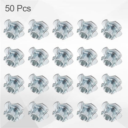 HARFINGTON M8x10mm T-Nuts 4 Pronged Tee Nut 0.83" x 0.39" Fully Thread Carbon Steel Inserts for Wood, Rock Climbing Holds, Cabinetry, Furniture 50pcs - size: M8x10mm