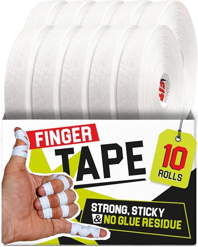 Finger Tape BJJ - Durable & Sweat-Resistant - 10 Rolls of 0.3 inch x 45 feet - Athletic Finger Tape for Sports like Jiu Jitsu, Climbing, or Volleyball - Improve Your Grip & Prevent Injuries - color: White, size: 10 Rolls