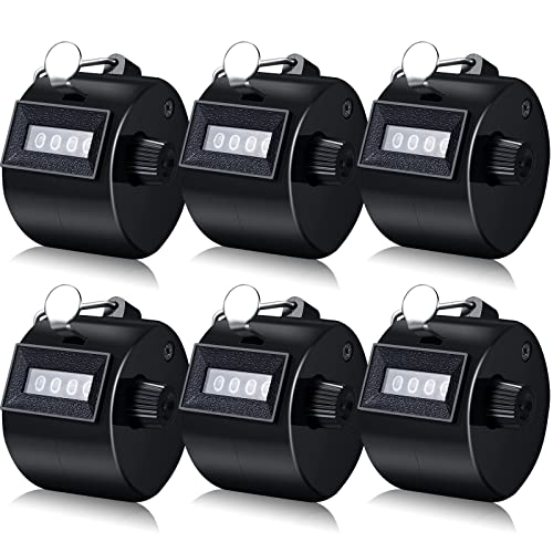 TOODOO 6 Pack Hand Tally Counter 4 Digit Mechanical Palm Clicker Plastic Hand Held Counter Clicker with Metal Finger Ring for School Golf Sports Events Office Stadium - color: Black