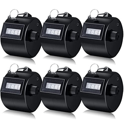 TOODOO 6 Pack Hand Tally Counter 4 Digit Mechanical Palm Clicker Plastic Hand Held Counter Clicker with Metal Finger Ring for School Golf Sports Events Office Stadium - color: Black
