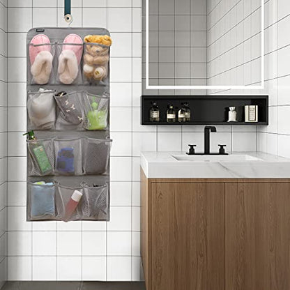 Dual Sided Hanging Shoe Organizer for Closet with Rotating Hanger Hanging Shoe Rack Holder with 24 Large Pockets (Grey-Mesh Pockets) - color: GREY-MESH