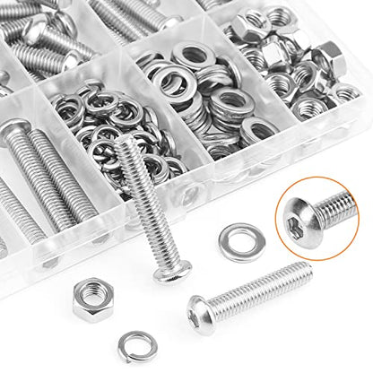 HELIFOUNER 146 Pieces M6 x 10mm /12mm /16mm /20mm /25mm /30mm /35mm, Button Head Socket Cap Screws Bolts Washers Nuts Kit, 304 Stainless Steel - size: M6, style: Button Head Screws