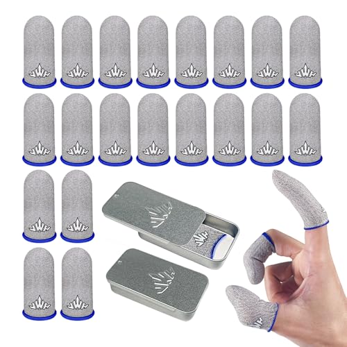 JWH Ultra-Thin Silver Fiber Gaming Finger Sleeves,White Thumb Sleeves Gaming Cots,20 Pack Gaming Finger Gloves for PUBG,with 2 pcs Storage Box,Light Breathable,Anti-Slip,Fundas para Dedos Gamer | gaming gloves for sweaty hands、guantes para jugar free fire