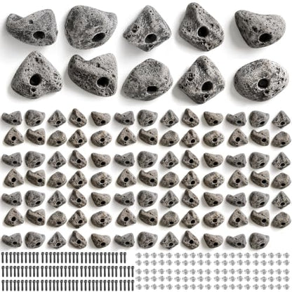 100 Large Rock Climbing Holds with Hardware for Rock Wall Grips Made in USA | 100 Bolts and 100 T-Nuts for Rock Climbing Holds Indoor Outdoor Play Set, Garage Gym, Bouldering, Trees - Rocky Climbing Gear
