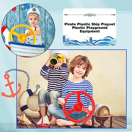 2 Pack Steering Wheel Playset Plastic Pirate Ships Wheel with Mounting Tools for Kids Playground Outdoor Gym (Yellow, Red) - color: Yellow, Red